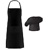 Hyzrz Chef Apron Hat Set, Chef Hat and Kitchen Apron Adult Adjustable Apron with Butcher Hat Baker Costume Kitchen Pocket Apron for Men and Women Father's Gift (Black)