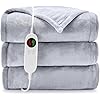 HYLEORY Heated Electric Blanket Throw 50" x 60" Soft Warm Flannel with 6 Heating Levels & 9 Hours Timer Auto Shutt Off, Heating Blanket for Full Body - Light Grey