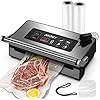 90Kpa Food Vacuum Sealer, Stainless Steel Vacuum Sealer Machine for Food with Double Heat Seal & Double Pump, Food Sealer Dry/Moist/Liquid Modes, Roll Storage and Cutter, Easy-Lock Handle and Clean