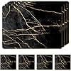 Moderry Set of 4 Heat Resistant Cork Placemats for Dining Table with Free Set of 4 Matching Drink Coasters Marble Design 16 x 12 Inches Cork Backed Hard Placemats (Black & Gold)