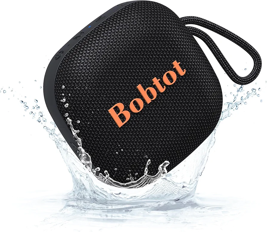 Bobtot Portable Bluetooth Speakers Wireless Speaker - Waterproof Mini Shower Speaker with 16 Hours Playtime, Loud Stereo Sound, Rich Bass, TWS, Built-in Mic for Home Travel Sport, Black