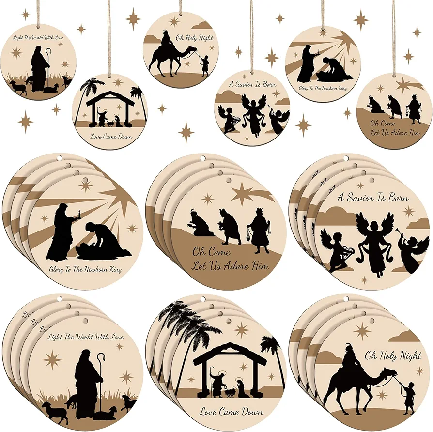 Chunful Christmas Nativity Ornaments Wooden Christmas Tree Ornaments Nativity Scene Christmas Decorations Christian Ornament Nativity Sets for Christmas Tree Xmas Ornaments(Vivid Style,24 Pieces)