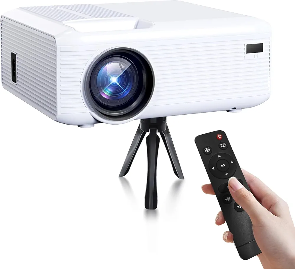 Mini Projector ,4K Support Native 1080P HD Projector ,portable projector with Two-way Bluetooth, Projector Compatible with HDMI/USB/Smartphone ，Movie projector for outdoor use,Projector with Tripod