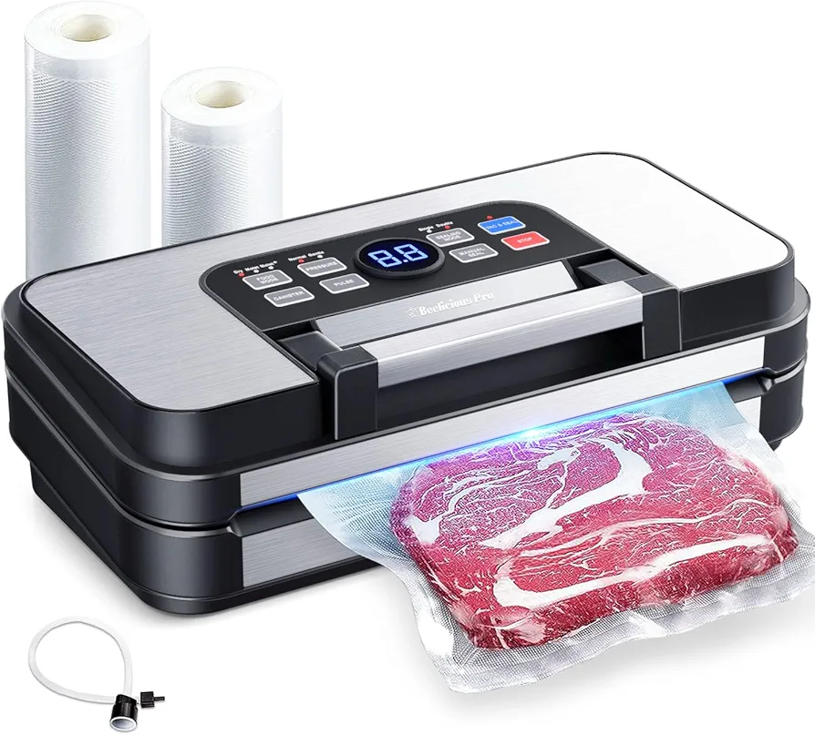 95Kpa Powerful Precision Pro Vacuum Sealer, with 10-in-1 Functions, Easy-Lock Handle, Double Heat Seal & Double Pump, Vacuum Sealer Machine for Food with Bags Storage, Built-in Cutter,Stainless Steel