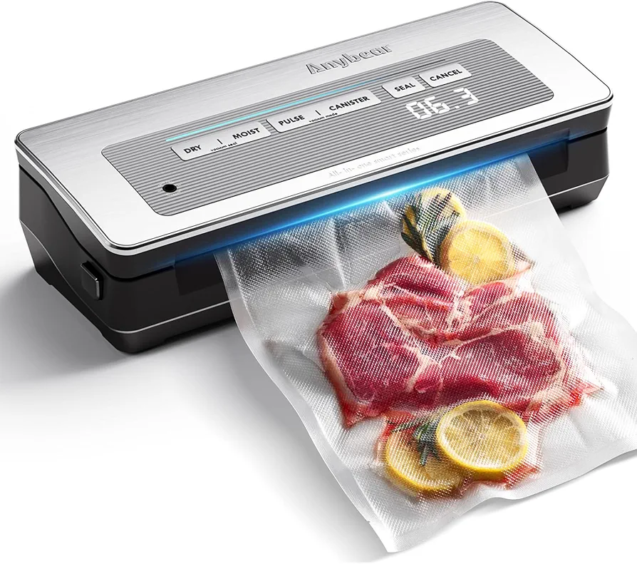 Vacuum Sealer, Food Vacuum Sealer Machine, 90Kpa Powerful Vacuum Sealer Machine for Food Storage, Multi-Functional Food Sealer with Vacuum Bags & 2 Roll Bags Build-in Cutter-Digital Countdown Display