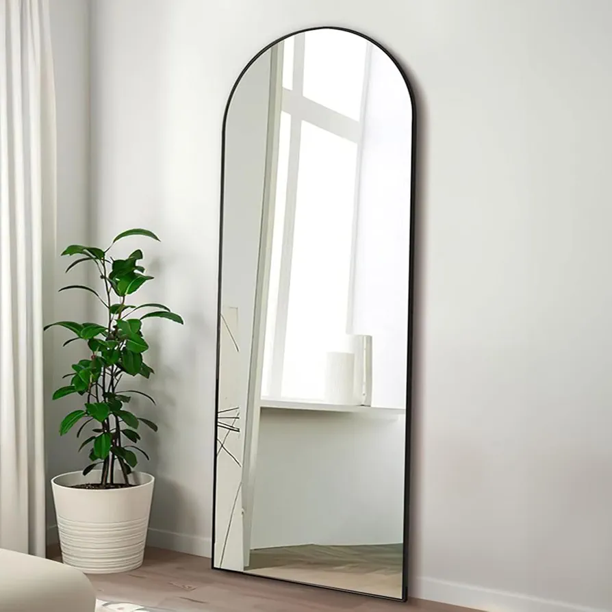 TinyTimes 57"x20" Arched Full Length Mirror, Floor Mirror Full Length with Stand, Large Full Body Mirror, Arch Wall Mirror, Full Size Mirror for Bedroom Living Room, Aluminum Frame, Black