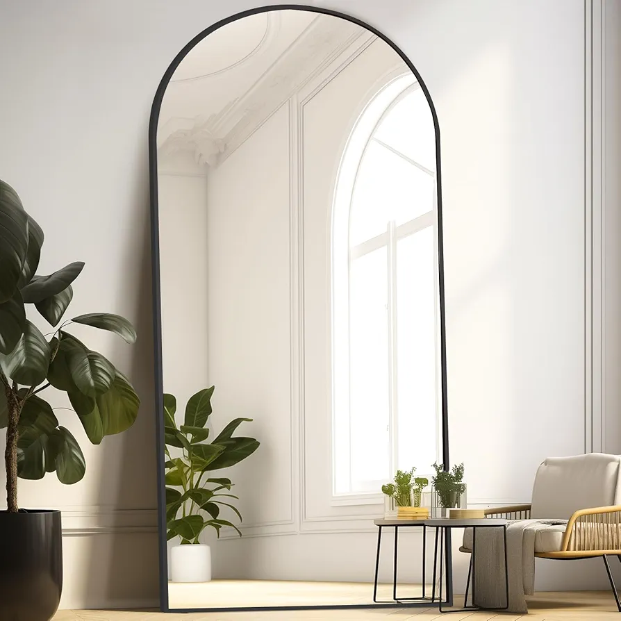 MELOMOIR 76"x34" Large Mirror Full Length, Arched Full Length Mirror with Stand, Large Floor Mirror Free Standing Mirror Full Length for Bedroom, Hanging Standing or Leaning Full Body Mirror, Black