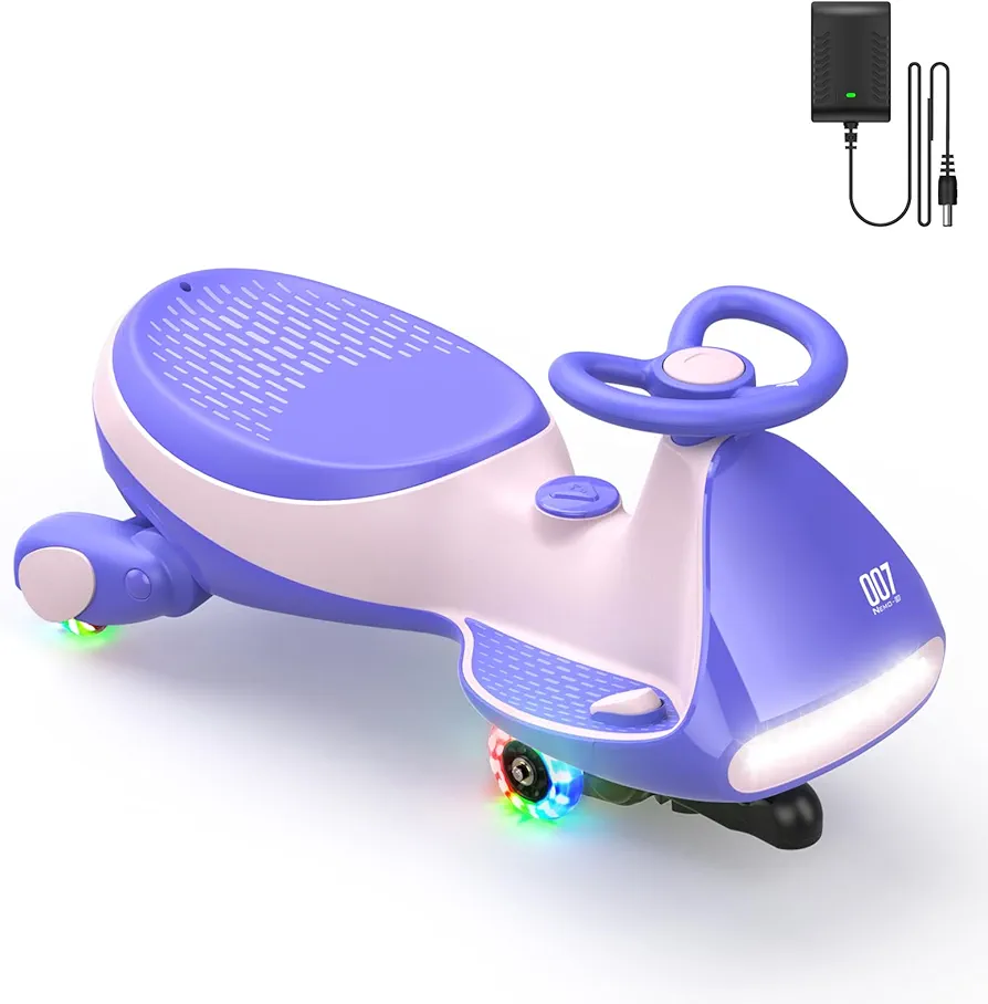 FanttikRide 12V N7 Pro Electric Wiggle Car with Pedal, Rechargeable Battery, 2 in 1 Swing Car, 2 Speed Ride On Toy, Anti-Rollover, Flashing Wheels, Bluetooth, for Ages 3 and Up, 150 Lbs, Pink