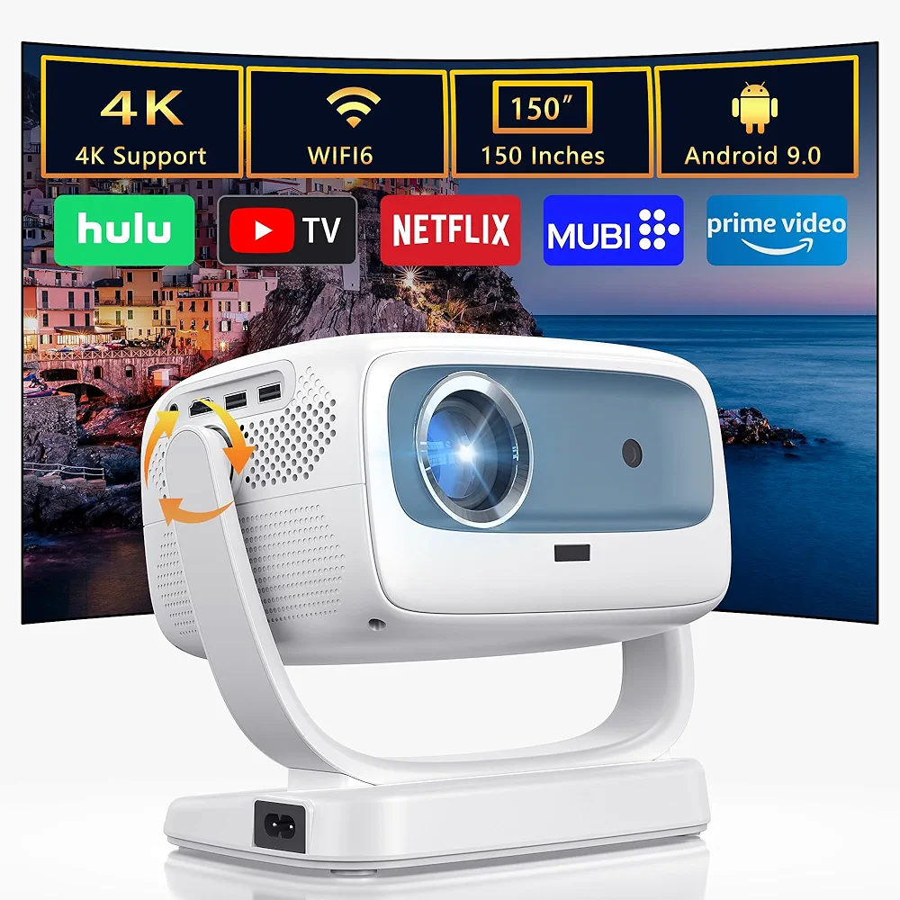 [Auto Focus 500 ANSI] DANCIEYA 4K Support Projector with Bluetooth Wifi, Built-in APP Native 1080P, Android 11 System Mini Portable Home Projector for Outdoor Bedroom Movie Gift Party