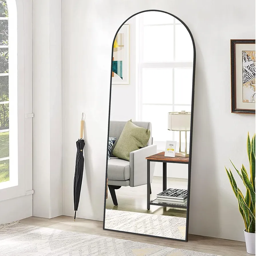 BEAUTYPEAK 65"x24" Full Length Mirror, Arch Floor Mirror, Wall Mirror Hanging or Leaning Arched-Top Full Body Mirror with Stand for Bedroom, Dressing Room, Black