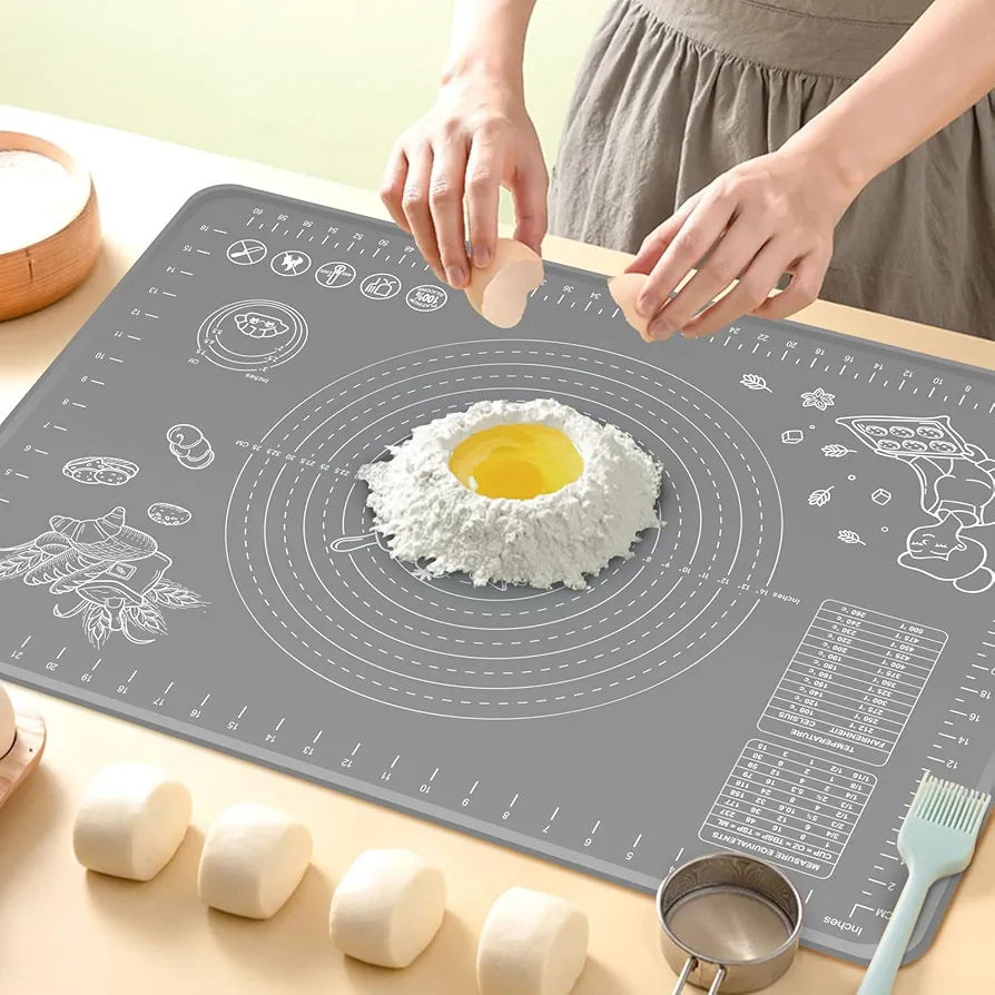 Silicone Pastry Mat Extra Thick Non-stick Baking Mat, 32" x 24" Rolling Dough With Measurements Non-slip Silicone Mat, Kneading Mat, Counter Mat, Dough Mat with Edge Heightening