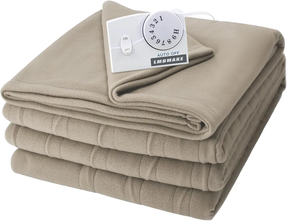 Electric Heated Blanket Twin Size,62"x84", Heating Blanket Soft Flannel with 10 Heat Settings & Auto Shut-Off, Heated Throw Blanket Machine Washable for Cozy Comfort,Khaki