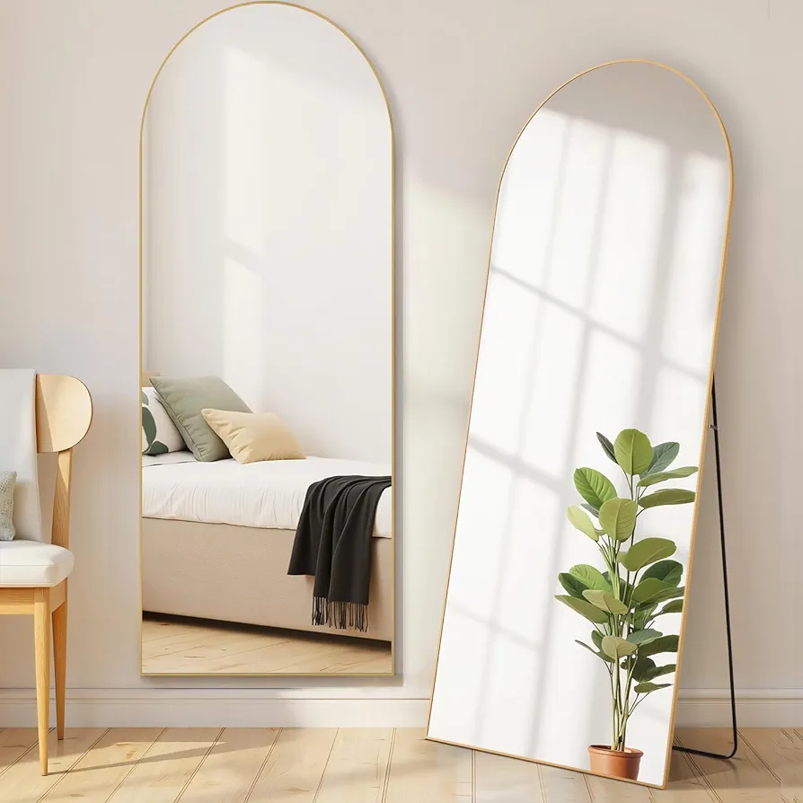 Arched Mirror Full Length, Upgraded 21"x64" Body Wall Mirrors with Shatter-Proof Glass, Floor Standing, Hanging or Leaning, Large Tall Arch Mirror with Stand Aluminum Alloy Frame for Bedroom Cloakroom