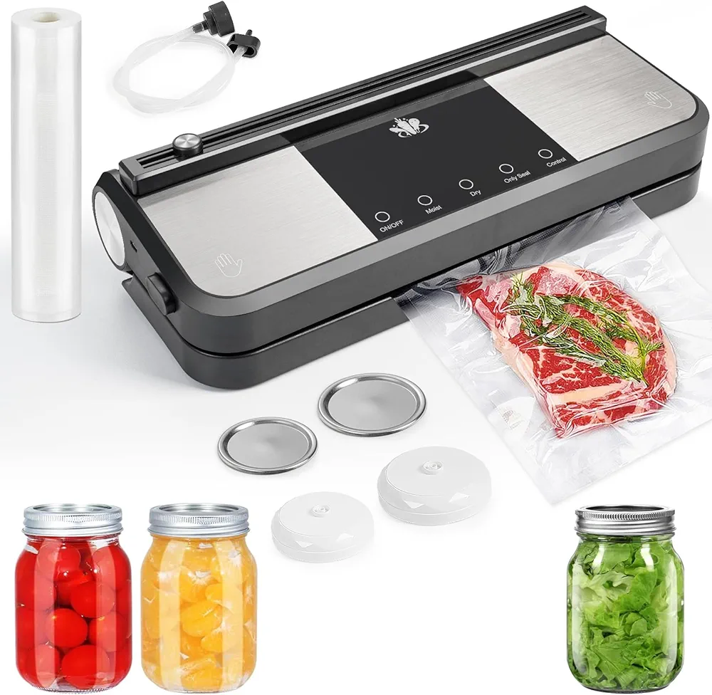 Cordless Vacuum Sealer, Rechargeable Vacuum Sealer Machine, Build in Cutter and Bag Storage, With External Air Hose for Mason Jars/Canisters (Black and Gray)