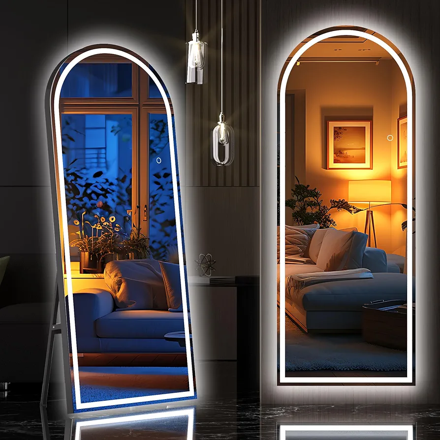 Hasipu 69" X 24" Full Length Mirror with Lights, Black Frame Arch Led Mirror Full Length and 3 Colors Temperatures & Brightness Adjustable,Light Up Mirror Full Body for Bedroom Cloakroom Living Room