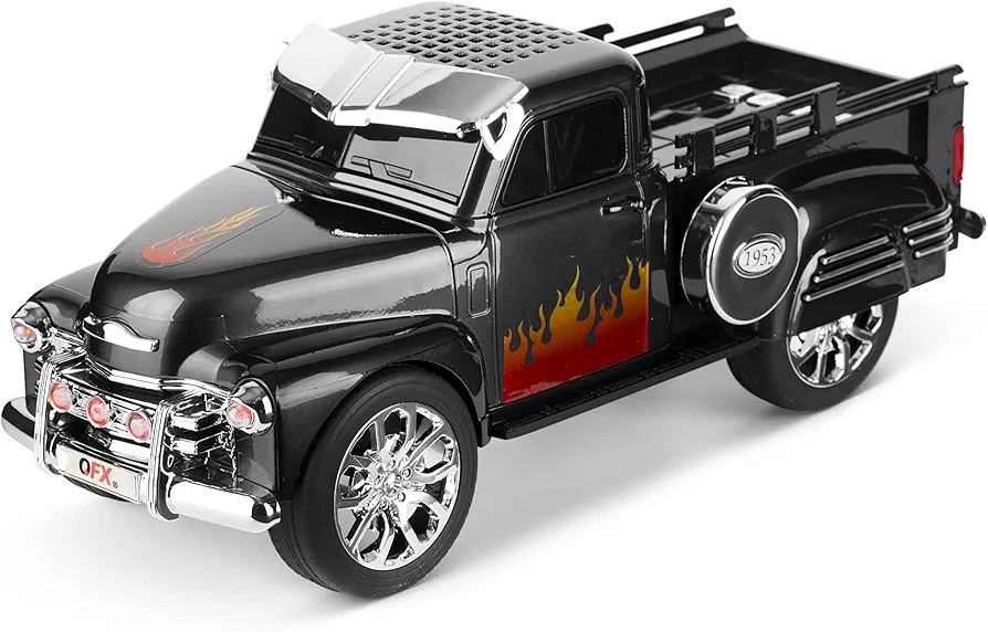 QFX Bluetooth 1953 Hot Rod Pickup Truck Replica Speaker, 3-inch Speakers, Hands Free Link, Built-in Microphone, FM Radio and LED Party Lights, Black - BT-1953 BK