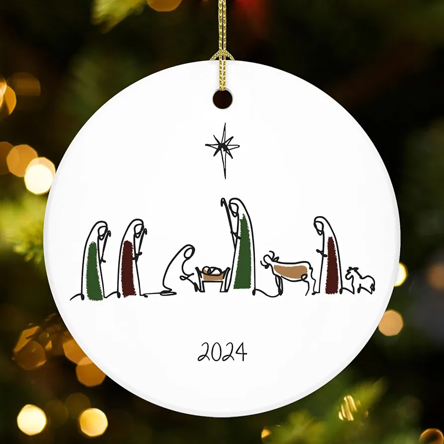 NewEleven Nativity Christmas Ornaments 2024 - Nativity Scene Ceramic Ornaments for Christmas Tree - The Birth of Jesus Decoration - Religious Gift for Christians, Women, Friends, and Family