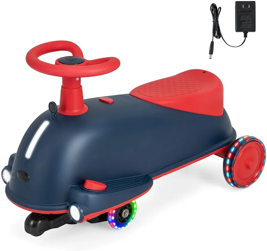 GLACER Ride On Push Car, 2-in-1 Electric Wiggle Car w/Music, LED Flashing Wheels, Pedals, Swing Car w/Anti-Rollover Structure, Wiggle Movement to Steer, Ride on Toy for Toddlers 3 Years and up