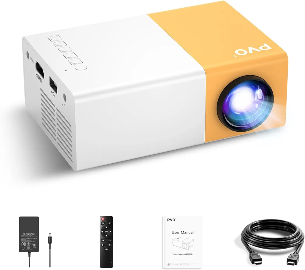 PVO Mini Projector, Portable Projector for Cartoon, Outdoor Video Projector, LED Pico Movie Projector for Home Theater, Kids Gift, Video Can Directly Mirror to The Projector Through a Data Cable