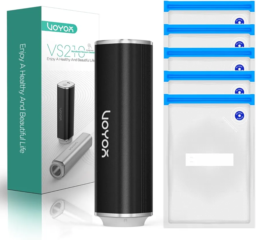 VOYOR Handheld Vacuum Sealer Portable & Cordless Vacuum Sealer Kit with Vacuum Bags Automatic Vacuum Pump for Food Preservation Type-C Charging and Long Lasting Food Vacuum Sealer (1 Pump+5 Bags)