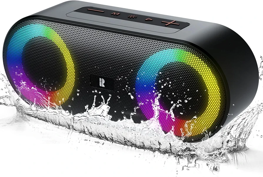 Bluetooth Speakers, [Blod Bass & Dynamic Lights] Portable Wireless Speaker with 20W Powerful Sound, 24Hrs Playtime, Build-in MIC, IP66 Waterproof/Dustproof Blue Tooth Speaker