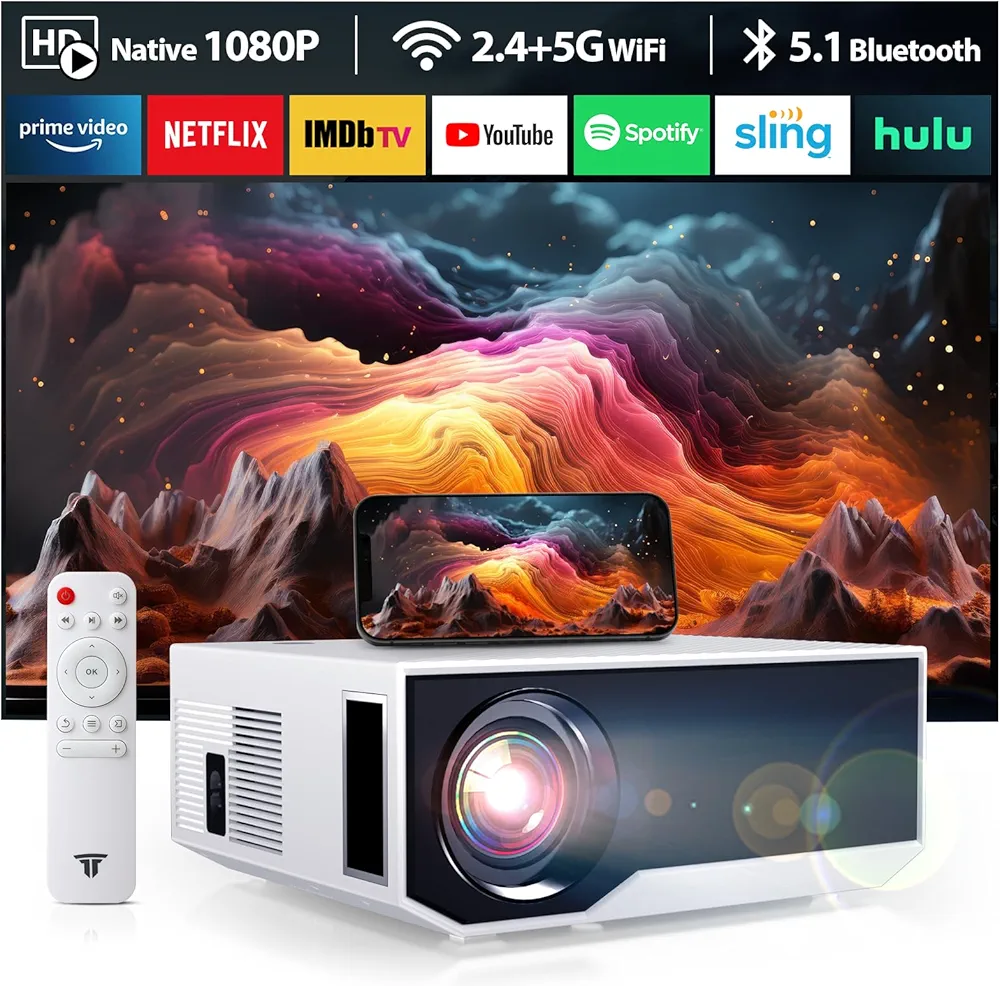 Projector with WiFi and Bluetooth, 15000Lumens Portable Mini Proiector,Native Full HD 1080P 500 ANSI MovieProjector,Smart Projector Compatible withAndroid/ios/Windows/TV Stick/HDMI/USB