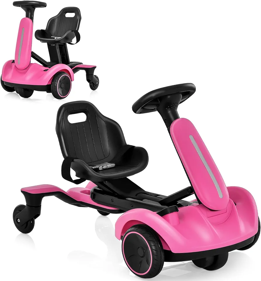 Costzon Ride on Drift Car, 6V Electric Ride-On Toy W/360-Degree Spin, 2-Position Adjustable Seat Up & Down/Front to Back, 2.6-3 MPH Max Speed, Horn & Engine, Drifting Go Kart for Kids 3+ (Pink)