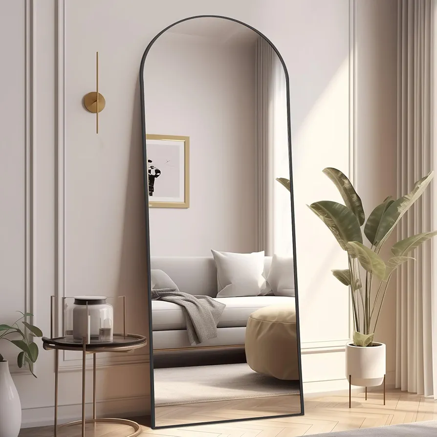 MELOMOIR Arched Full Length Mirror, 56"x18" Floor Mirror, Free Standing Mirror Leaning Hanging Mirror with Thin Aluminum Frame, Long Mirror for Living Room Bedroom Cloakroom Hallway, Black