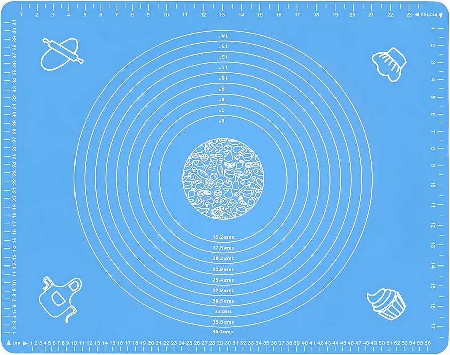 Silicone Baking Mat for Rolling Pastry Dough with Measurements, 25.6" x 17.7" BPA Free Non stick and Non Slip Blue Table Sheet Baking Supplies for Bake Pizza Cake