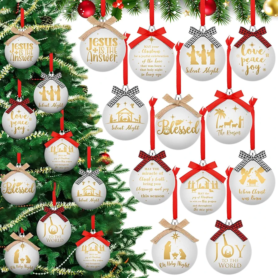 12 Pcs Nativity Scene Christmas Ornament 2.8 Inch Christmas Ball Hanging Decorative Religious Christmas Hanging Tree Ornament Xmas Tree Party Decorations