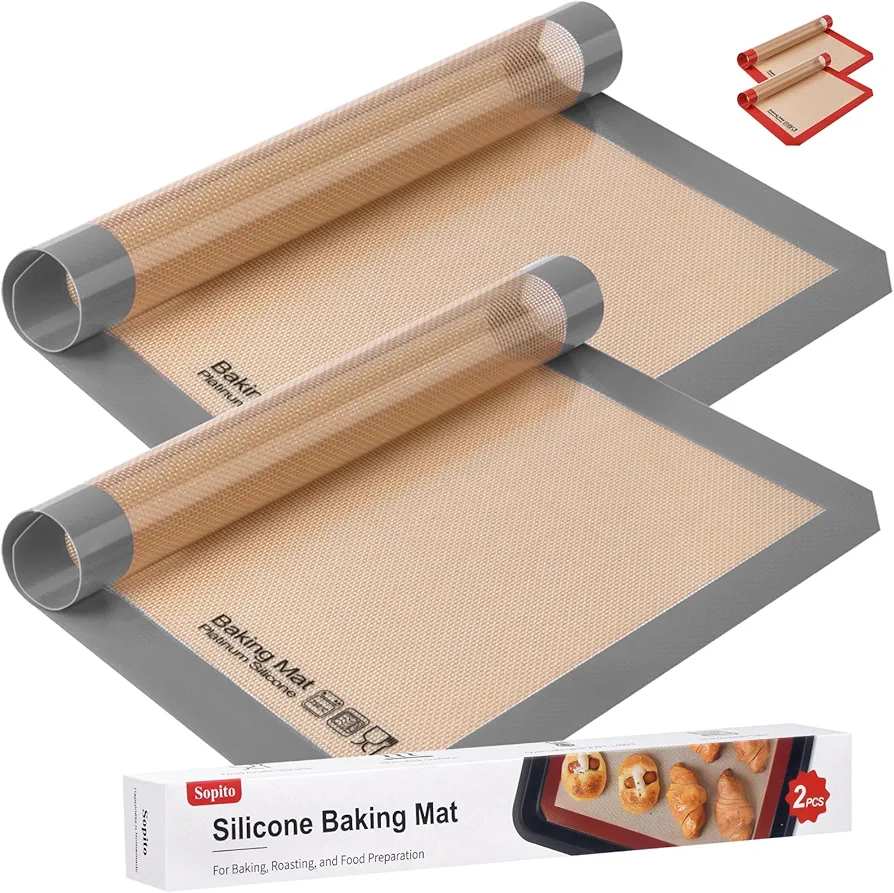 Silicone Baking Mat, Sopito Food Safe Silicone Baking Sheet, Heat Resistant 480℉ Baking Mat, Length 16.5" Width 11.6", 2 PCS-Grey