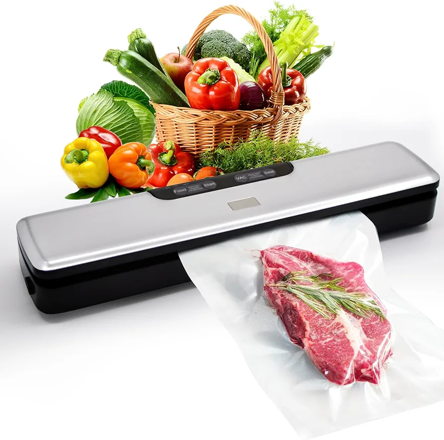 Flyfox Vacuum Sealer Machine - Strong, Multi-functional, and Fast Compact for Multi Food Storage with Low Noise, includes Vac, Sealer, Meat, Dry, Soft, 5 Modes with Vacuum Seal Bags