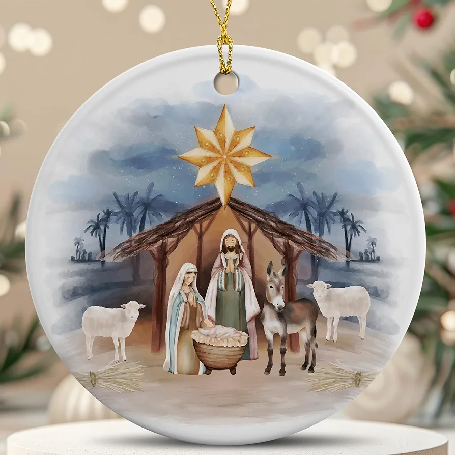 Religious Christmas Ornaments Gifts for Women, Nativity Ornaments Catholic Holiday Decor Christian Gifts Ideas for Women Men, Ceramic Ornaments for Christmas Tree Decoration