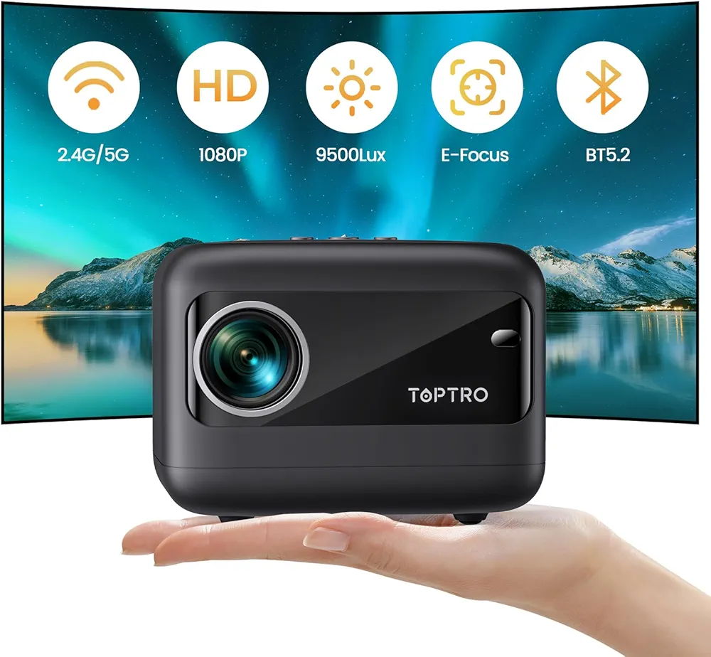 [Electric Focus]Mini Projector with 5G WiFi and Bluetooth 5.2, 2024 Upgrade TOPTRO TR25 Outdoor Projector,1080P Full HD, ±40° Electric Keystone Correction, Portable Projector for iOS/Android/PS5