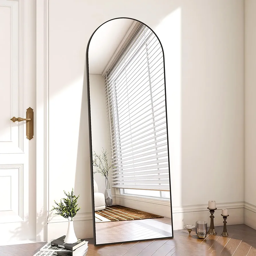 Simple Deluxe Arched Full Length Mirror, Floor Mirror with Stand, 59"x16" Large Mirror, Wall Mirror Full Length, Body Floor Mirror, Wall Mounted Mirror for Bedroom, Black