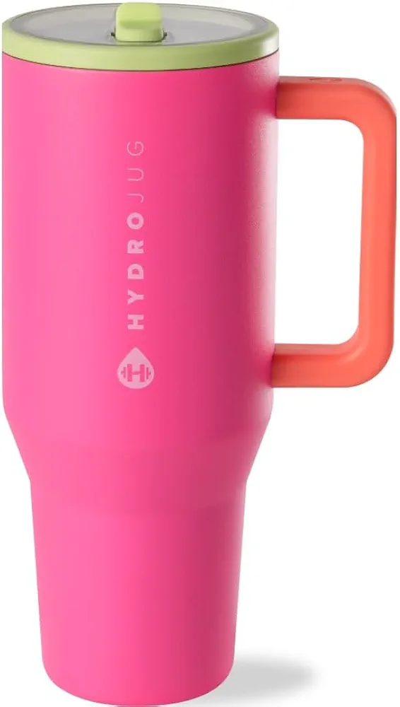 HydroJug Traveler - 32 oz Water Bottle with Handle & Flip Straw - Fits in Cup Holder, Leak Resistant Tumbler-Reusable Insulated Stainless Steel & Rubber Base - Gifts for Women & Men, Orchid