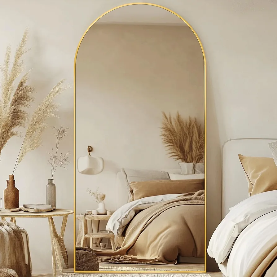 Full Length Mirror 77"x38" Oversized Arched Mirror Large Standing Mirror Tall Mirror Body Floor Mirror Wall Mirror Hanging Mirror for Bedroom Living Room Aluminum Frame Gold