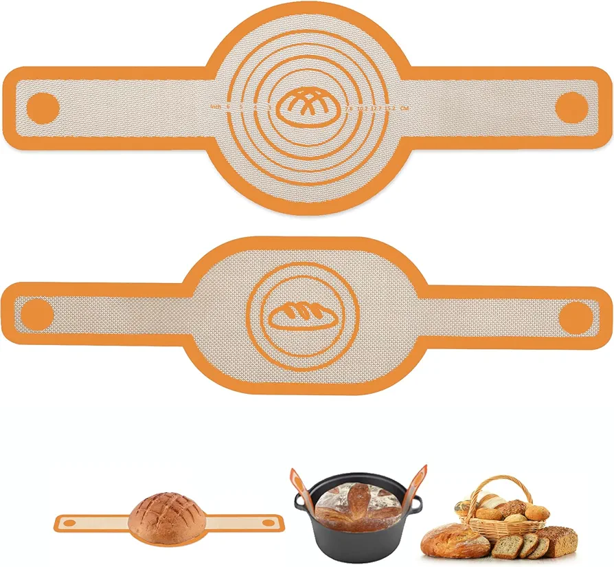 2PCS Silicone Bread Sling Oval and Round for Dutch Oven,Silicone Bread Baking Mat with Extra Long Handles,Non-Stick Easy-clean Reusable Bread Baking Supplies and Making Tools