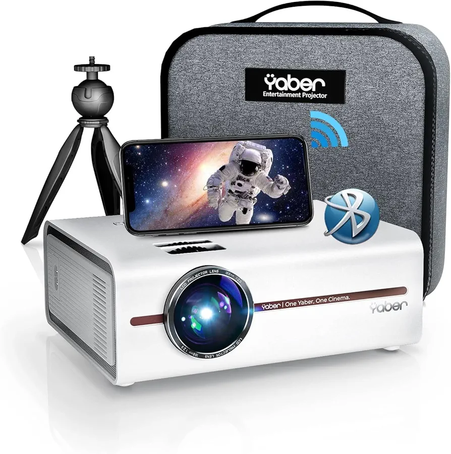 Mini Projector with WiFi and Bluetooth 5.1, 9500L Portable Movie Projector 1080P and 4K Supported, YABER V5 2023 Updated Mini Home Theater Projector with Tripod and Bag for Phone/PC/TV Stick-Premium