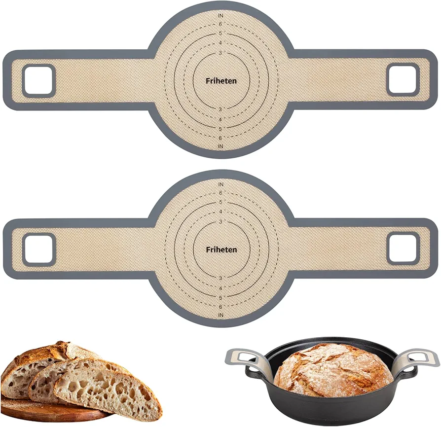 Sourdough Silicone Bread Sling - Non-Stick & Easy Clean Silicone Bread Mat for Dutch Oven. Reusable With Extra Long Handles Silicone Bread baking Supplies tools accessories (Gray 2)