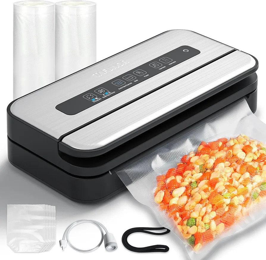 Liquid Vacuum Sealer Machine, 90Kpa Vacuum Sealer for Liquid/Dry/Moist food, Double Heat Seal, Easy-Lock Handle, Built-in Cutter and Bag Storage & Removable Drip Tray | 2 Bag Rolls