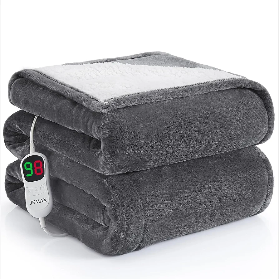 Heated Electric Blanket Blanket - Electric Throw Blanket 72"x84" for Bed- Heated Blanket with 5 Heating Levels& 4 Hours Auto off for Couch Home Office - Soft Fleece Heating Blanket for Full Body(Grey)