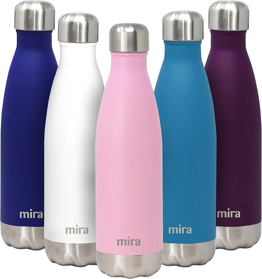 MIRA 17 Oz Stainless Steel Vacuum Insulated Water Bottle - Double Walled Cola Shape Thermos - 24 Hours Cold, 12 Hours Hot - Reusable Metal Water Bottle - Leak-Proof Sports Flask - Rose Pink