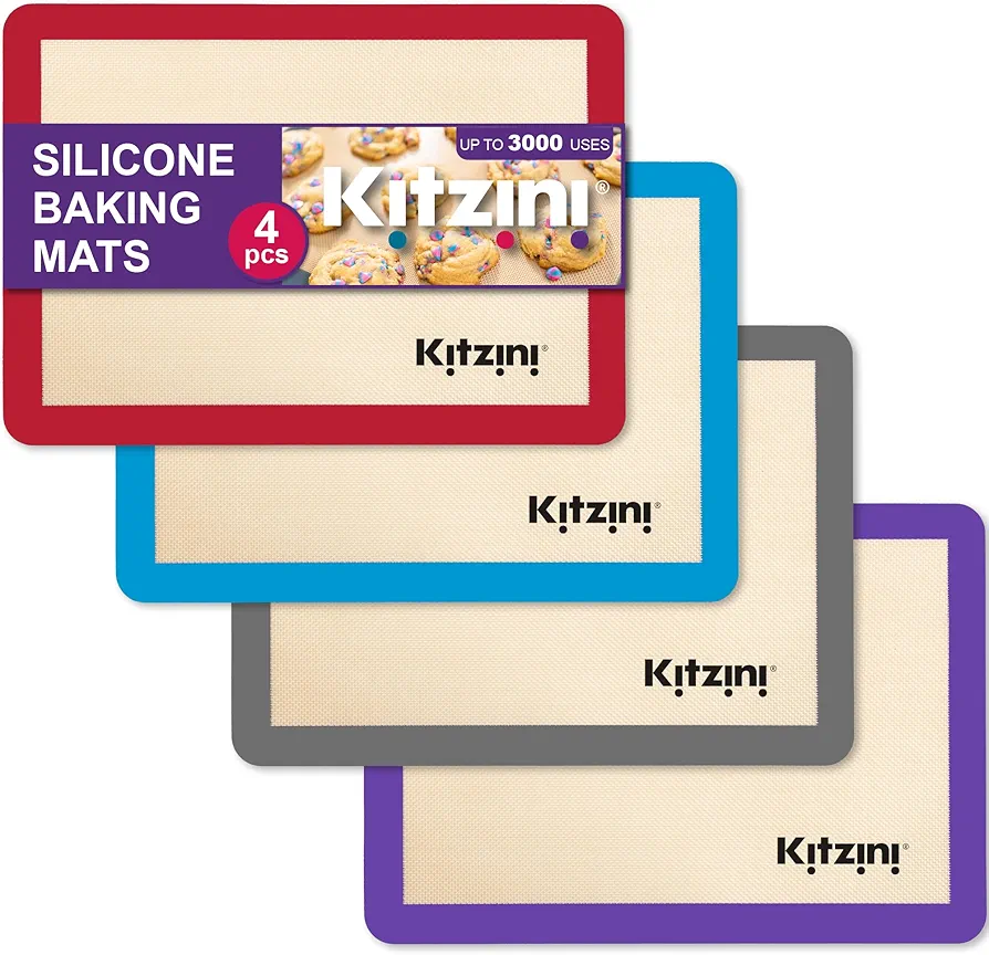 Kitzini Silicone Baking Mat Set, Non-Stick Silicone Mats for Baking, 4 Half Baking Sheets, BPA Free, Professional Grade Silicon Baking Sheet, Silicone Baking Mats for Cookies, Macarons & Pastry