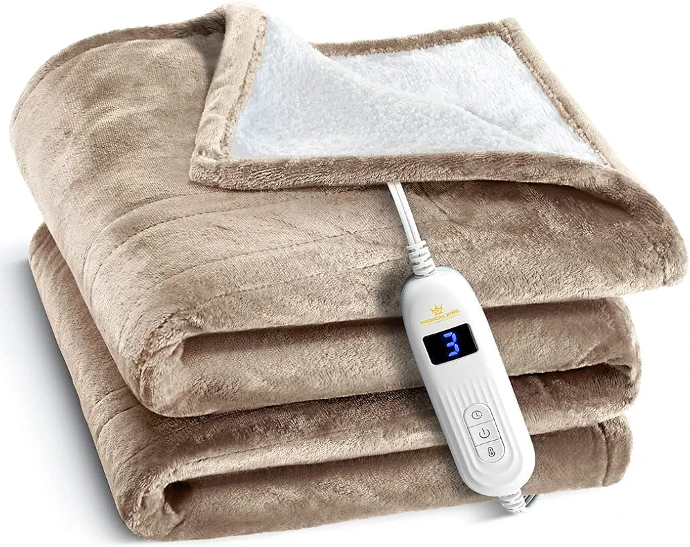 Medical king Heated Blanket, Machine Washable Extremely Soft & Comfortable Electric Blanket Throw Fast Heating with Hand Controller 10 Heating Settings & auto Shut-Off (Beige, 50 x 60)