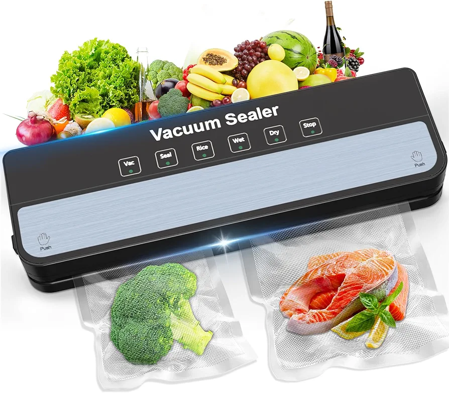 Vacuum Sealer Machine Food Vacuum Sealer for Food Storage Food Sealer Machine 6-in-1 for Dry/Moist Modes, Compact Design with 10 Vacuum Sealer Bags