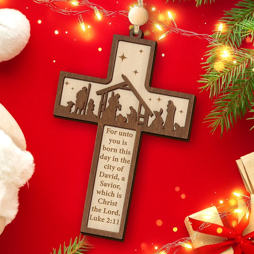 Christian Christmas Ornaments - Cross Ornaments for Christmas Tree, Wooden Nativity Ornaments for Christmas Tree 2024, Jesus Christmas Ornaments, Catholic Scripture Religious Ornaments