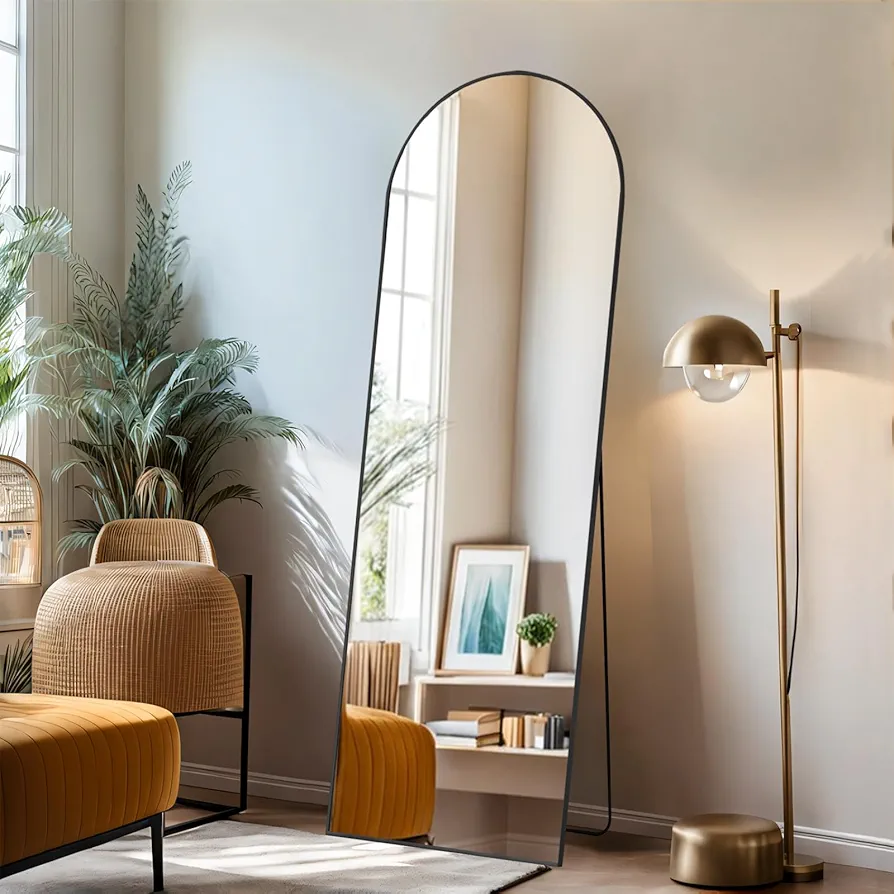 Arched Mirror Full Length, 16"x59" Body Wall Mirrors with Shatter-Proof Glass, Floor Standing, Hanging or Leaning, Tall Arch Mirror with Stand Aluminum Alloy Frame for Bedroom Cloakroom