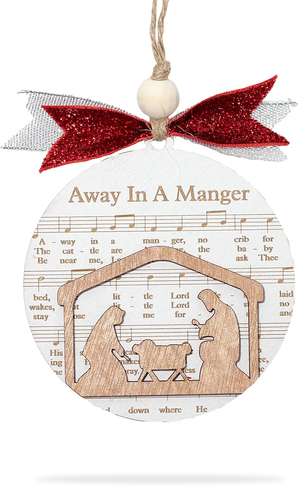 Music Sheet Nativity Scene Christmas Ornaments, Christian Music Sheet Nativity Ornament, Religious Christmas Ornaments, Jesus Christmas Ornament, Nativity Scene Ornaments (Away in A Manger)