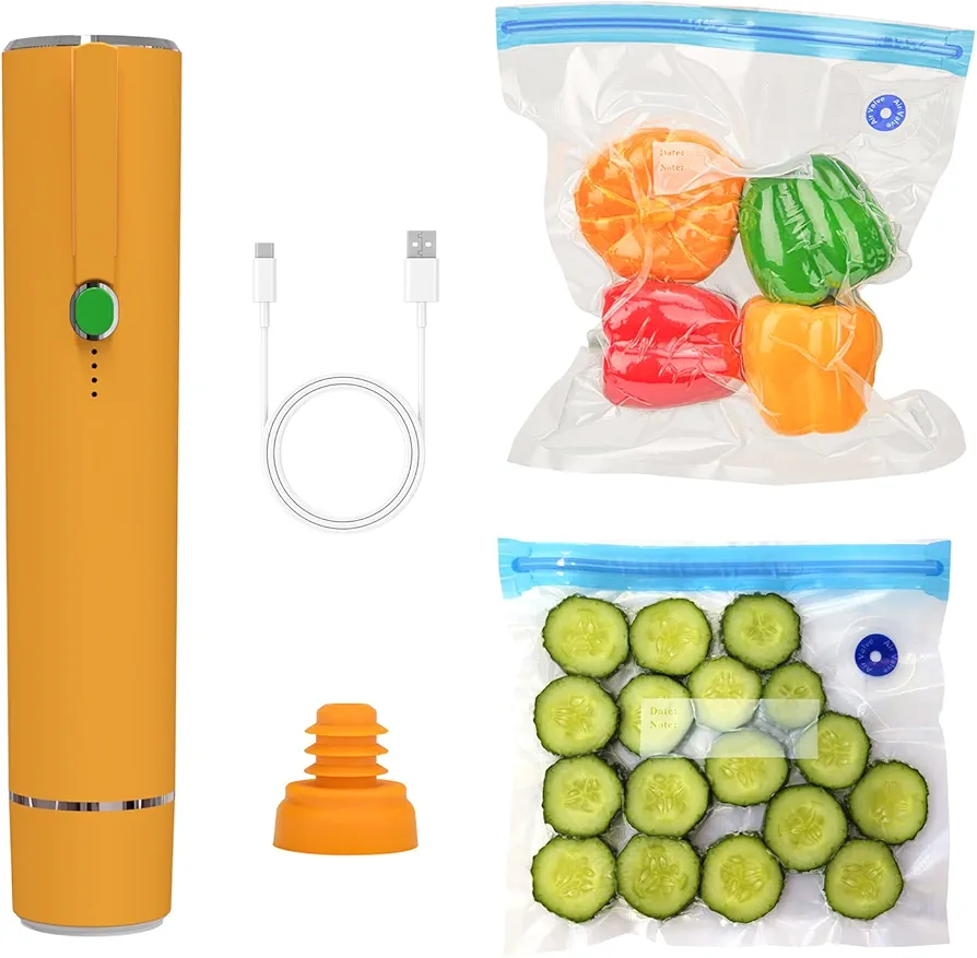 Vacuum Sealer Machine, Portable Handheld Vacuum Sealer with 5pcs Reusable Zipper Vacuum Bags and Vacuum Wine Sealer for Food Preservation Fresh & Save